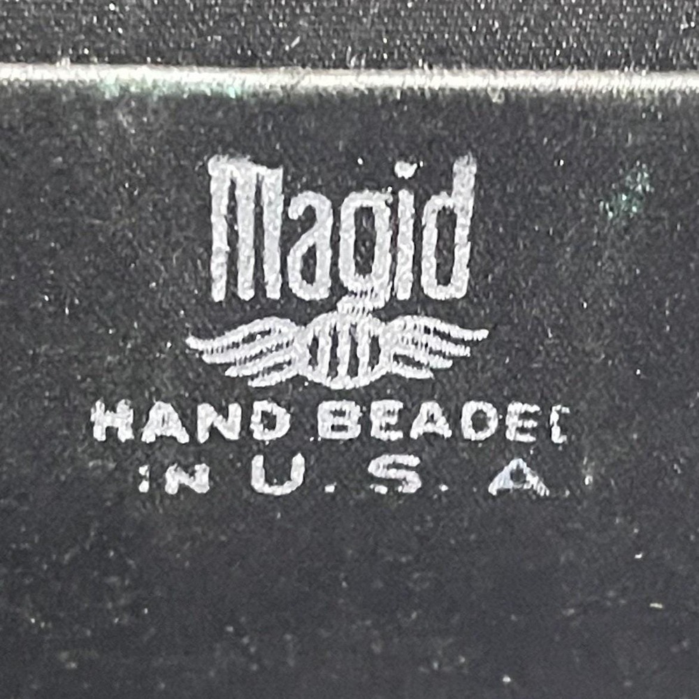 Magid Black Hand Beaded Satin Evening Clutch Bag Made in USA Floral‎ Pattern - Picture 6 of 8